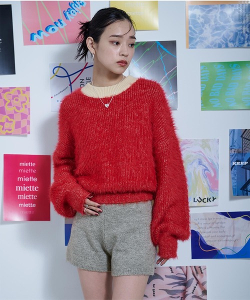 miette（ミエット）の「ウール混モヘアタッチニットショートパンツ（その他パンツ・レディース・グレー/アイボリー/ブラック・FREE）」の9枚目の写真