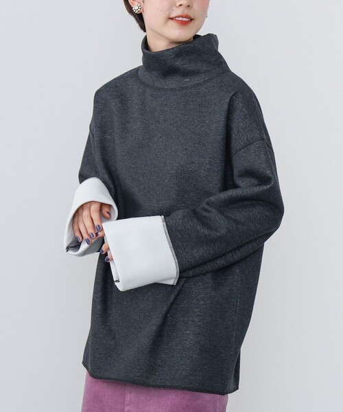 BEAMS HEART（ビームスハート）の「モックネック ワイドスリーブ プルオーバー（Tシャツ/カットソー・レディース・ホワイト系その他5/ライトグレー/ブラック・FREE）」の16枚目の写真