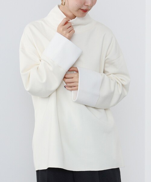 BEAMS HEART（ビームスハート）の「モックネック ワイドスリーブ プルオーバー（Tシャツ/カットソー・レディース・ホワイト系その他5/ライトグレー/ブラック・FREE）」の2枚目の写真