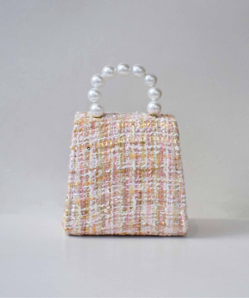 PICCIN(ピッチン)の「パールハンドルツイードミニバッグ(ショルダーバッグ・レディース・ピンク/ベージュ/ブラック・FREE)」の6枚目の写真
