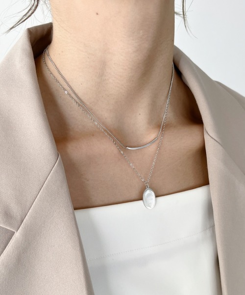 sowang（ソワン）の「【ステンレス】 2連メタルプレート モチーフネックレス（ネックレス・レディース・シルバー/ゴールド・FREE）」の3枚目の写真