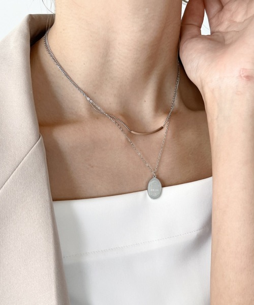 sowang（ソワン）の「【ステンレス】 2連メタルプレート モチーフネックレス（ネックレス・レディース・シルバー/ゴールド・FREE）」の4枚目の写真