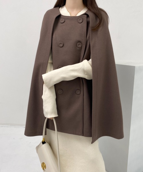 ABITOKYO（アビトーキョー）の「ダブルボタンケープフレアポンチョコート（ポンチョ・レディース・モカ/ベージュ/ブラック/ブラック系その他/ブラウン系その他・M/L）」の22枚目の写真