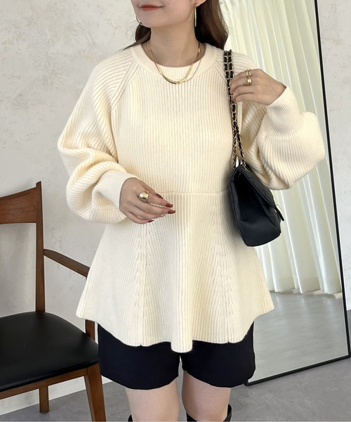 prose verse（プロズヴェール）の「ラグランペプラムリブニット（ニット/セーター・レディース・アイボリー/グレー/ブラック・ﾌﾘ-）」の7枚目の写真