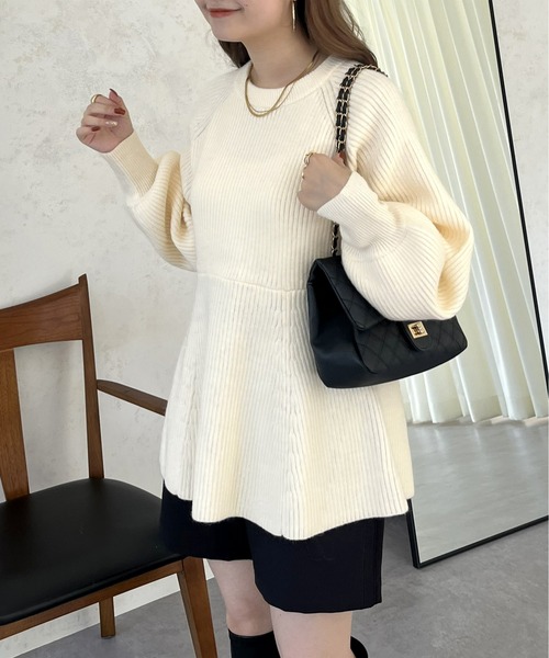 prose verse（プロズヴェール）の「ラグランペプラムリブニット（ニット/セーター・レディース・アイボリー/グレー/ブラック・ﾌﾘ-）」の9枚目の写真