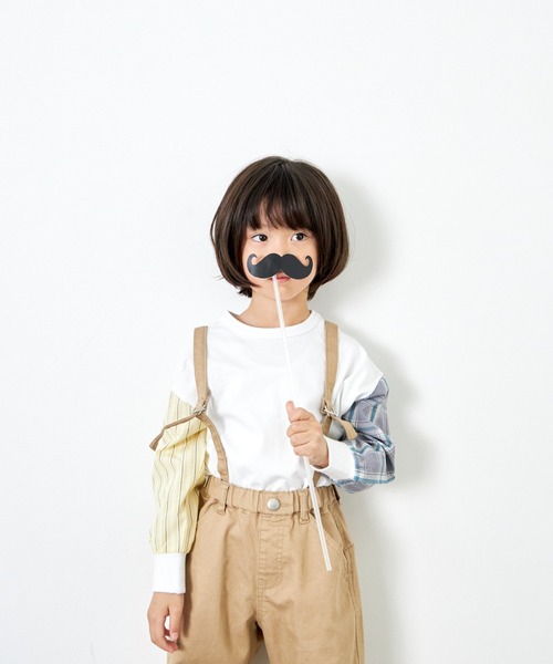 MAKE YOUR DAY（メイクユアデイ）の「チェックとストライプの袖の長袖Tシャツ■80～140cm（Tシャツ/カットソー・キッズ・グレー/オフホワイト・100/80/110/120/90/140/130）」の10枚目の写真