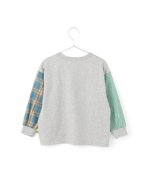 MAKE YOUR DAY（メイクユアデイ）の「チェックとストライプの袖の長袖Tシャツ■80～140cm（Tシャツ/カットソー・キッズ・グレー/オフホワイト・100/80/110/120/90/140/130）」の17枚目の写真