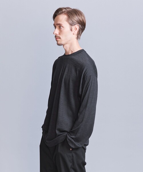 BEAUTY&YOUTH UNITED ARROWS（ビューティーアンドユースユナイテッドアローズ）の「ウォッシャブルウール ロングスリーブ Tシャツ ‐ MADE IN JAPAN ‐（Tシャツ/カットソー・メンズ・ネイビー/ダークグレー・XL/L/M/S）」の4枚目の写真