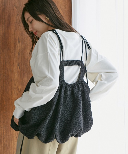 VIS（ビス）の「ジャガードバルーンリボンキャミソール（キャミソール・レディース・ブラック/ライトグリーン・FREE）」の3枚目の写真