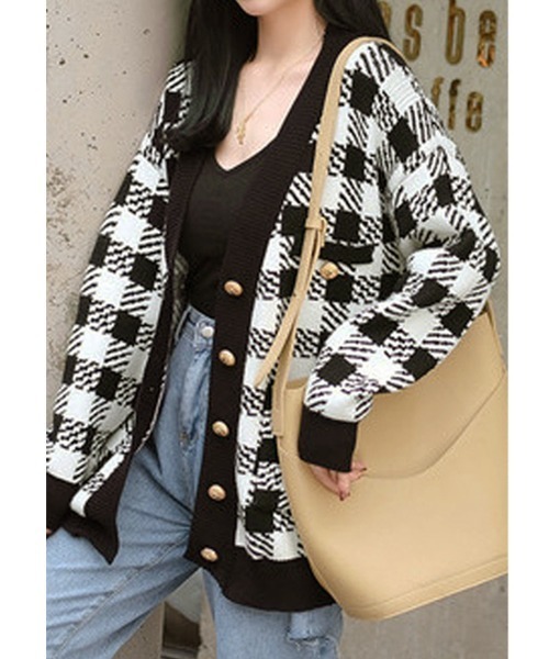 Miniministore(ミニミニストア)の「ニットカーディガン レディースチェック柄(ニット/セーター・レディース・ホワイト×ブラック/ブラック×ベージュ・フリー)」の17枚目の写真