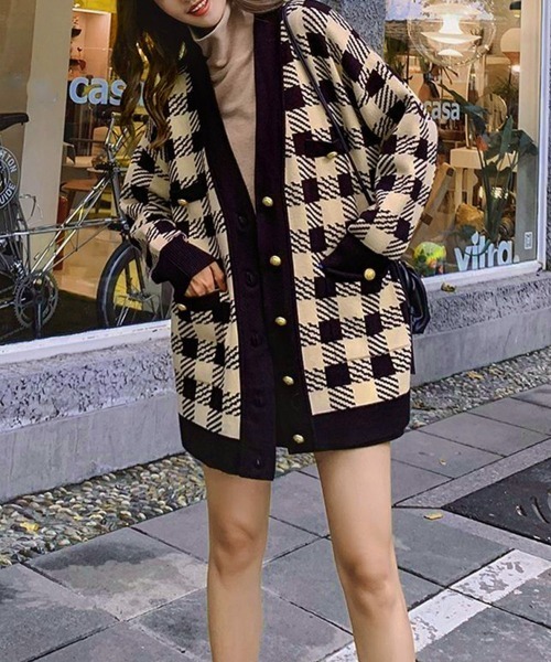 Miniministore(ミニミニストア)の「ニットカーディガン レディースチェック柄(ニット/セーター・レディース・ホワイト×ブラック/ブラック×ベージュ・フリー)」の19枚目の写真