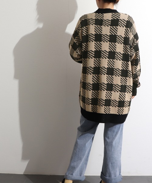 Miniministore(ミニミニストア)の「ニットカーディガン レディースチェック柄(ニット/セーター・レディース・ホワイト×ブラック/ブラック×ベージュ・フリー)」の4枚目の写真