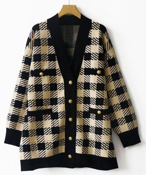 Miniministore(ミニミニストア)の「ニットカーディガン レディースチェック柄(ニット/セーター・レディース・ホワイト×ブラック/ブラック×ベージュ・フリー)」の5枚目の写真