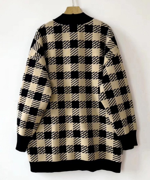 Miniministore(ミニミニストア)の「ニットカーディガン レディースチェック柄(ニット/セーター・レディース・ホワイト×ブラック/ブラック×ベージュ・フリー)」の6枚目の写真