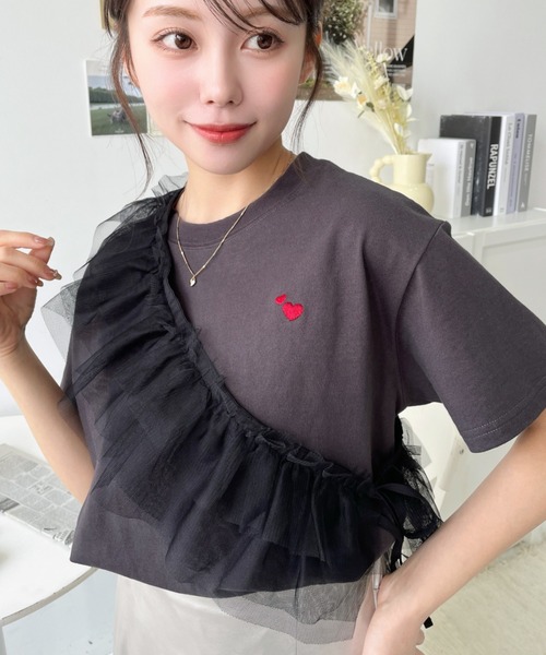 MSGM フリル付き黒半袖Tシャツ　美品　値下げ不可 MSGM エムエスジーエム Tシャツ MDM116 257002 レディース 半袖