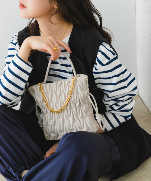 RODE SKO（ロデスコ）の「チェーンドロストバッグ（ハンドバッグ・レディース・イエロー/オフホワイト/ライトブルー・ONE）」の8枚目の写真