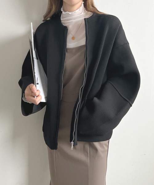 Futier land(フューティアランド)の「ランタンスリーブブルゾン(カーディガン/ボレロ・レディース・ブラック/ネイビー/杢グレー/アイボリー・FREE)」の5枚目の写真