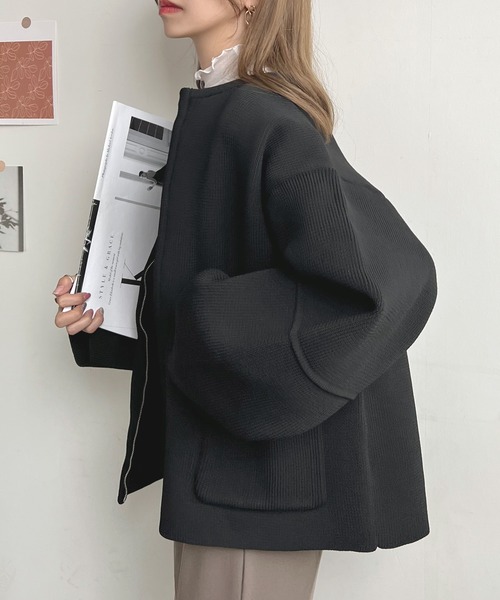 Futier land(フューティアランド)の「ランタンスリーブブルゾン(カーディガン/ボレロ・レディース・ブラック/ネイビー/杢グレー/アイボリー・FREE)」の6枚目の写真