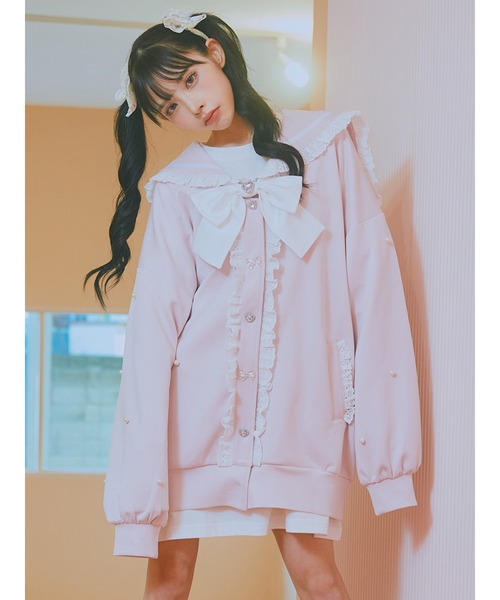 Ank Rouge(アンクルージュ)の「リボンハートパーツセーラーパーカー(パーカー・レディース・ブラック/ホワイト/ピンク・M)」の3枚目の写真