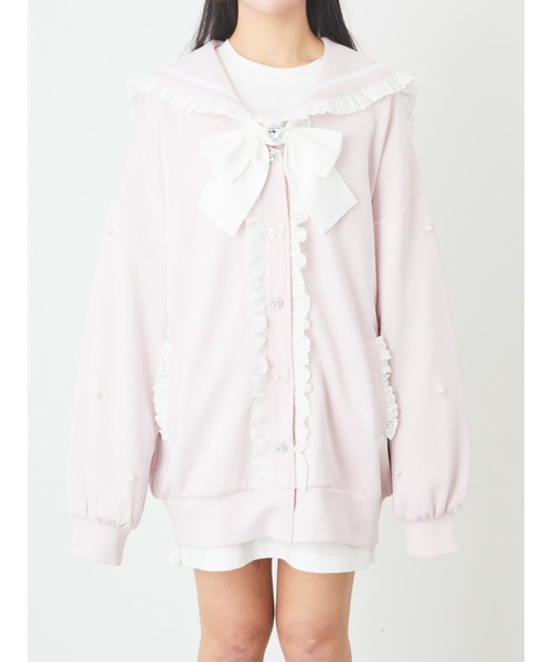 Ank Rouge(アンクルージュ)の「リボンハートパーツセーラーパーカー(パーカー・レディース・ブラック/ホワイト/ピンク・M)」の6枚目の写真