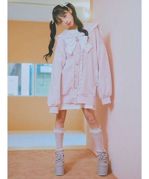 Ank Rouge(アンクルージュ)の「リボンハートパーツセーラーパーカー(パーカー・レディース・ブラック/ホワイト/ピンク・M)」の15枚目の写真