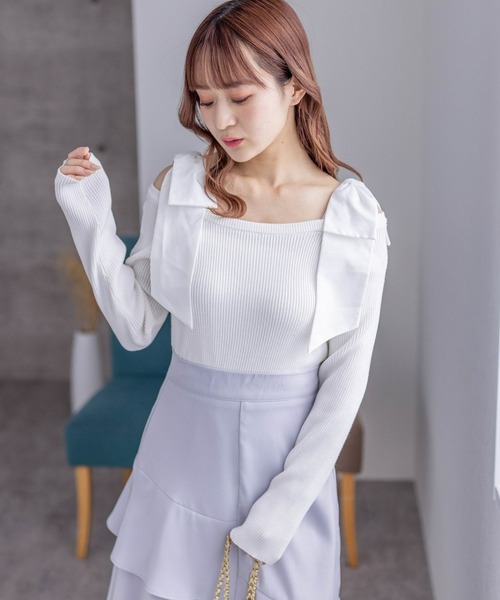 オブリ　スカラップリブニット/ホワイト スカラップリブニット/ホワイト | TOPS | OBLI
