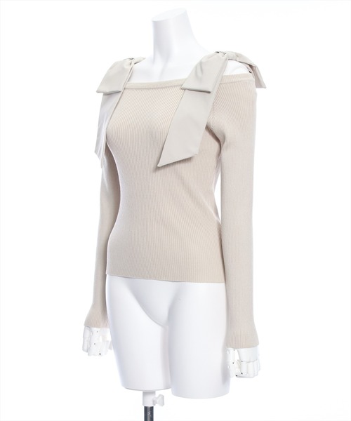 clear(クリア)の「ショルダービックリボンリブニットトップス≪2024SS新作≫(ニット/セーター・レディース・ブラック/ベージュ/オフホワイト/ピンク・F)」の5枚目の写真