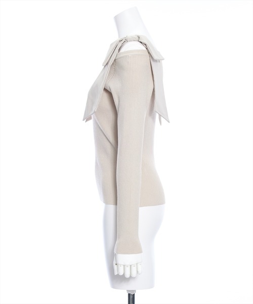 clear(クリア)の「ショルダービックリボンリブニットトップス≪2024SS新作≫(ニット/セーター・レディース・ブラック/ベージュ/オフホワイト/ピンク・F)」の6枚目の写真