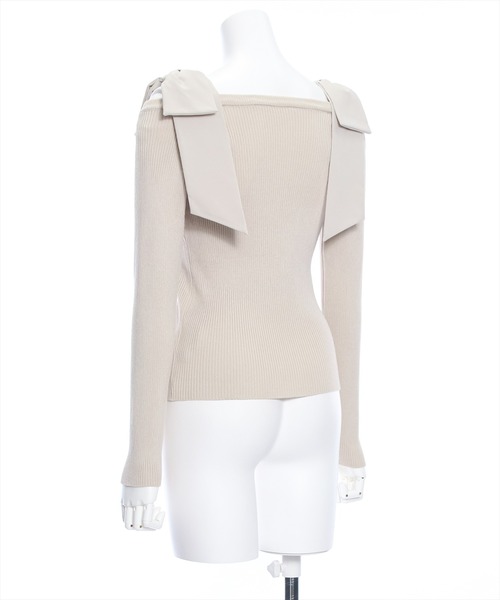 clear(クリア)の「ショルダービックリボンリブニットトップス≪2024SS新作≫(ニット/セーター・レディース・ブラック/ベージュ/オフホワイト/ピンク・F)」の7枚目の写真