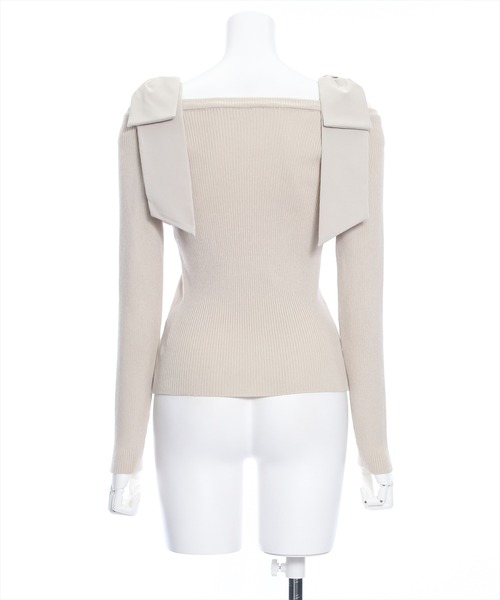 clear(クリア)の「ショルダービックリボンリブニットトップス≪2024SS新作≫(ニット/セーター・レディース・ブラック/ベージュ/オフホワイト/ピンク・F)」の8枚目の写真