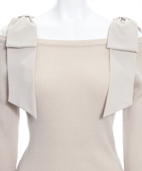 clear(クリア)の「ショルダービックリボンリブニットトップス≪2024SS新作≫(ニット/セーター・レディース・ブラック/ベージュ/オフホワイト/ピンク・F)」の10枚目の写真