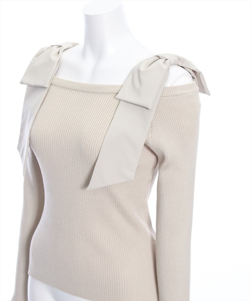 clear(クリア)の「ショルダービックリボンリブニットトップス≪2024SS新作≫(ニット/セーター・レディース・ブラック/ベージュ/オフホワイト/ピンク・F)」の9枚目の写真