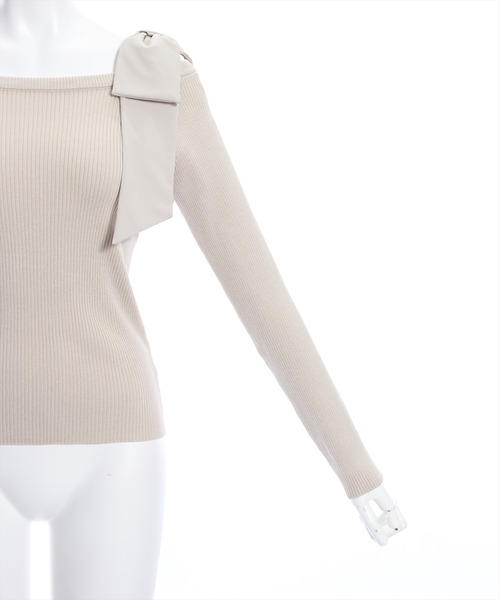 clear(クリア)の「ショルダービックリボンリブニットトップス≪2024SS新作≫(ニット/セーター・レディース・ブラック/ベージュ/オフホワイト/ピンク・F)」の11枚目の写真