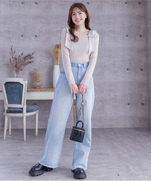 clear(クリア)の「ショルダービックリボンリブニットトップス≪2024SS新作≫(ニット/セーター・レディース・ブラック/ベージュ/オフホワイト/ピンク・F)」の13枚目の写真