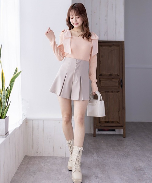 clear(クリア)の「ショルダービックリボンリブニットトップス≪2024SS新作≫(ニット/セーター・レディース・ブラック/ベージュ/オフホワイト/ピンク・F)」の15枚目の写真