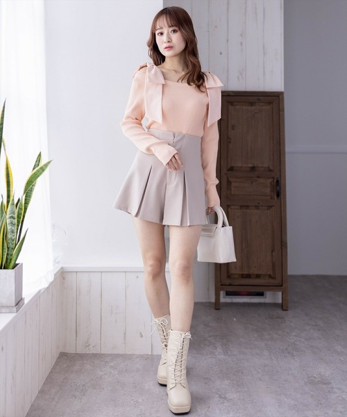 clear(クリア)の「ショルダービックリボンリブニットトップス≪2024SS新作≫(ニット/セーター・レディース・ブラック/ベージュ/オフホワイト/ピンク・F)」の16枚目の写真