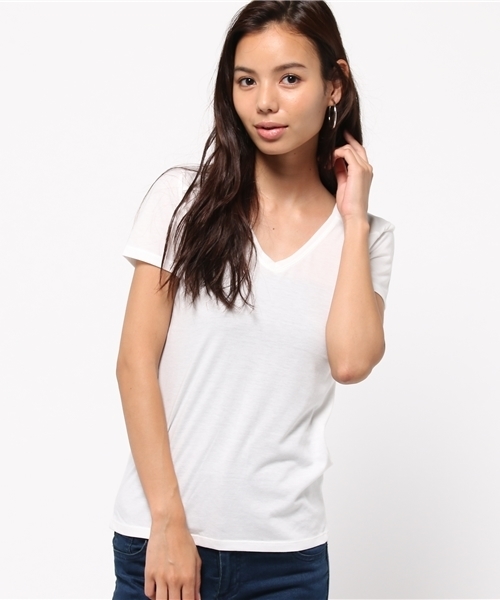 AZUL by moussy（アズールバイマウジー）の「TC天竺BCヨーク切替V/N半袖PO（Tシャツ/カットソー・レディース・カーキ系/ホワイト系その他/ブラック系その他/オフホワイト/ブラック/ネイビー/ブラックミックス・SMALL/LARGE/MEDIUM/X-SMALL/X-LARGE）」の18枚目の写真