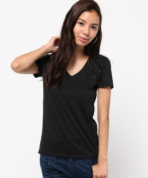 AZUL by moussy（アズールバイマウジー）の「TC天竺BCヨーク切替V/N半袖PO（Tシャツ/カットソー・レディース・カーキ系/ホワイト系その他/ブラック系その他/オフホワイト/ブラック/ネイビー/ブラックミックス・SMALL/LARGE/MEDIUM/X-SMALL/X-LARGE）」の20枚目の写真