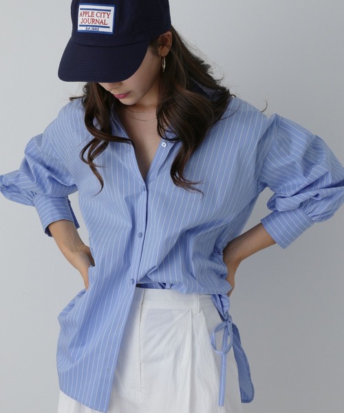 saloon(サルーン)の「SALOON(サルーン)/ サイドリボンシャツ【洗濯機洗い可】(シャツ/ブラウス・レディース・ホワイト/ホワイト系その他/ブルー系その他/ライトブルー・FREE)」の6枚目の写真
