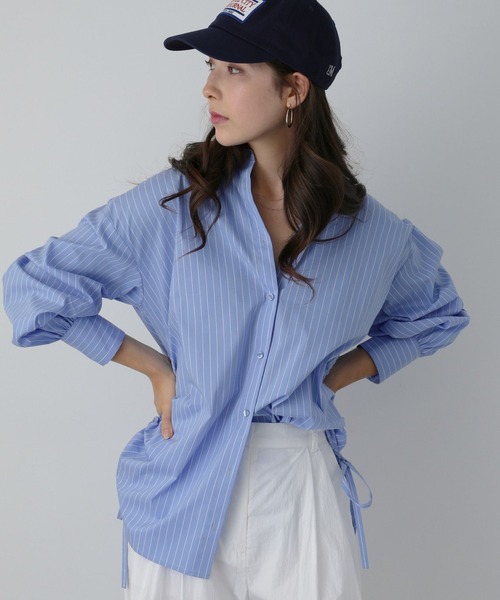 saloon(サルーン)の「SALOON(サルーン)/ サイドリボンシャツ【洗濯機洗い可】(シャツ/ブラウス・レディース・ホワイト/ホワイト系その他/ブルー系その他/ライトブルー・FREE)」の5枚目の写真