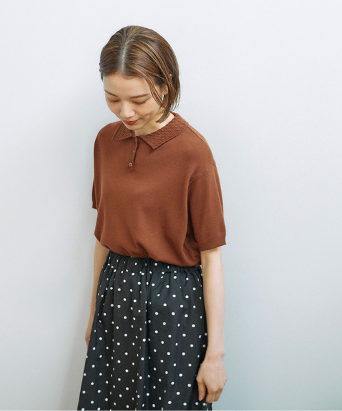 PAR ICI(パーリッシィ)の「【WEB別注カラー】強撚綿 ケーブル襟ポロシャツ(ポロシャツ・レディース・サックスブルー/ダークブラウン/アイボリー/ピンク/ネイビー/オレンジ/ブルー・FREE)」の16枚目の写真