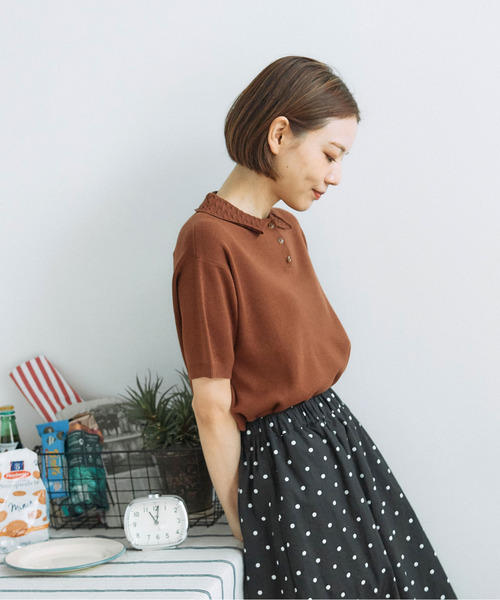 PAR ICI(パーリッシィ)の「【WEB別注カラー】強撚綿 ケーブル襟ポロシャツ(ポロシャツ・レディース・サックスブルー/ダークブラウン/アイボリー/ピンク/ネイビー/オレンジ/ブルー・FREE)」の20枚目の写真