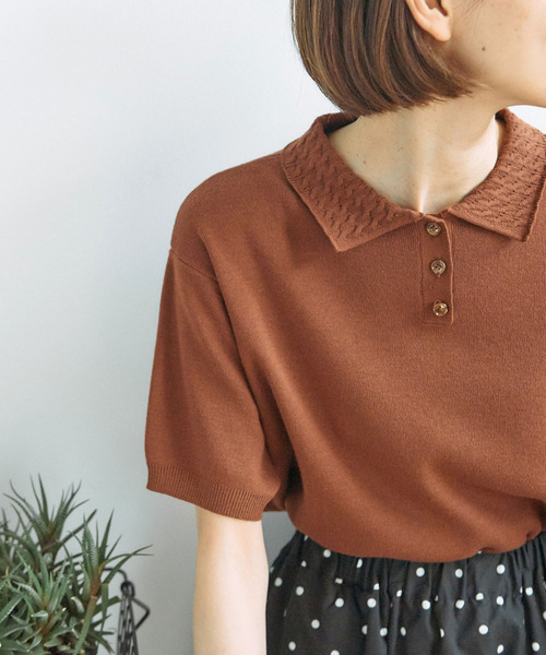 PAR ICI(パーリッシィ)の「【WEB別注カラー】強撚綿 ケーブル襟ポロシャツ(ポロシャツ・レディース・サックスブルー/ダークブラウン/アイボリー/ピンク/ネイビー/オレンジ/ブルー・FREE)」の14枚目の写真
