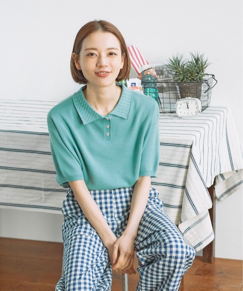 PAR ICI(パーリッシィ)の「【WEB別注カラー】強撚綿 ケーブル襟ポロシャツ(ポロシャツ・レディース・サックスブルー/ダークブラウン/アイボリー/ピンク/ネイビー/オレンジ/ブルー・FREE)」の11枚目の写真