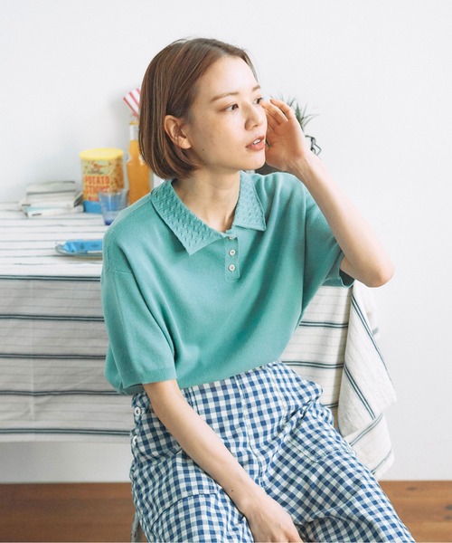 PAR ICI(パーリッシィ)の「【WEB別注カラー】強撚綿 ケーブル襟ポロシャツ(ポロシャツ・レディース・サックスブルー/ダークブラウン/アイボリー/ピンク/ネイビー/オレンジ/ブルー・FREE)」の12枚目の写真