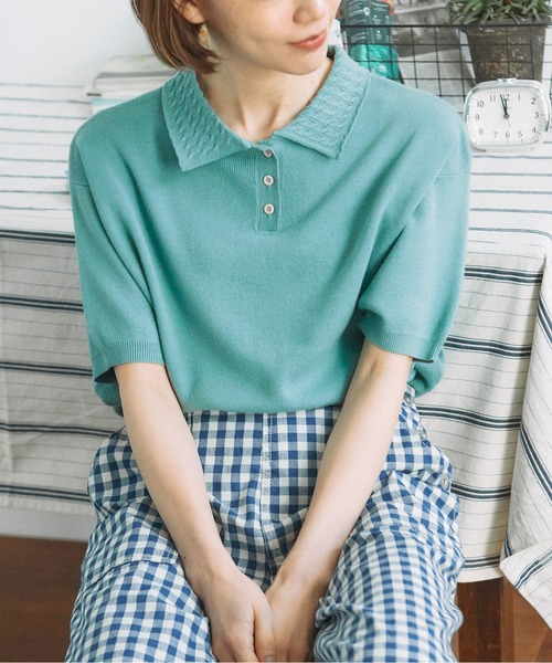 PAR ICI(パーリッシィ)の「【WEB別注カラー】強撚綿 ケーブル襟ポロシャツ(ポロシャツ・レディース・サックスブルー/ダークブラウン/アイボリー/ピンク/ネイビー/オレンジ/ブルー・FREE)」の10枚目の写真