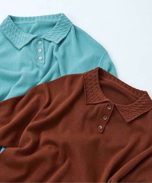 PAR ICI(パーリッシィ)の「【WEB別注カラー】強撚綿 ケーブル襟ポロシャツ(ポロシャツ・レディース・サックスブルー/ダークブラウン/アイボリー/ピンク/ネイビー/オレンジ/ブルー・FREE)」の8枚目の写真