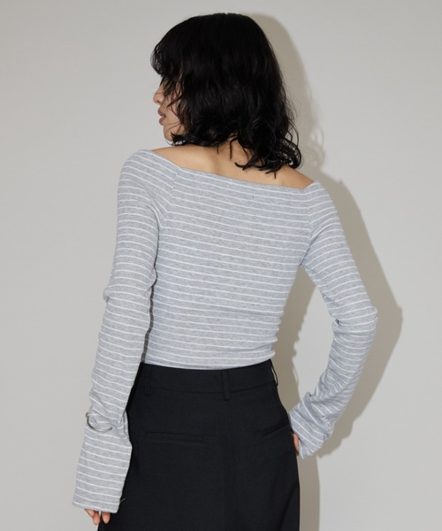 Aunt Marie's(アントマリーズ)の「オフショルボーダーロングスリーブトップス(Tシャツ/カットソー・レディース・グレー/ブラック・FREE)」の15枚目の写真