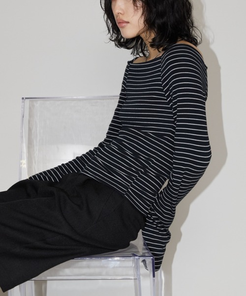 Aunt Marie's(アントマリーズ)の「オフショルボーダーロングスリーブトップス(Tシャツ/カットソー・レディース・グレー/ブラック・FREE)」の17枚目の写真