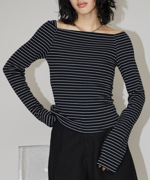 Aunt Marie's(アントマリーズ)の「オフショルボーダーロングスリーブトップス(Tシャツ/カットソー・レディース・グレー/ブラック・FREE)」の16枚目の写真
